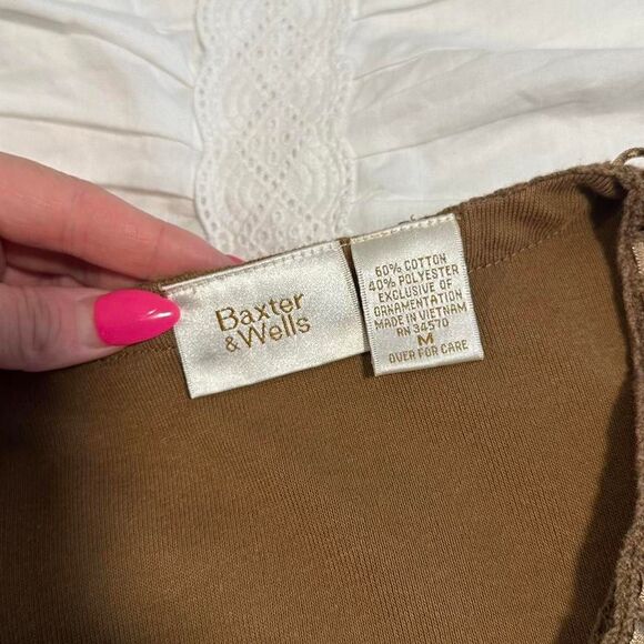 Vintage Brown Embroidered Top 3/4 Sleeve fairy Lace Trim Ballet Boho Y2K Vibes - Picture 3 of 3